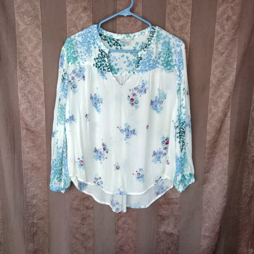 Lucky Brand Floral Print Blouse - White and Blue